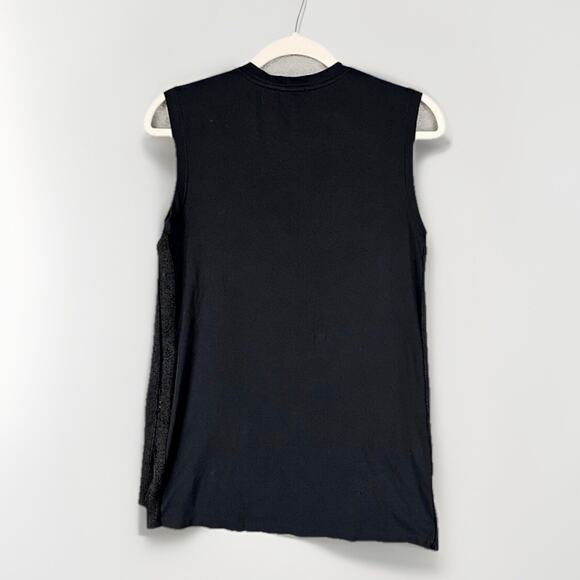 J Crew Tank Cotton Small Black Sleeveless V-Neck Tunic Side Tuxedo Slits Stripes - Picture 2 of 4